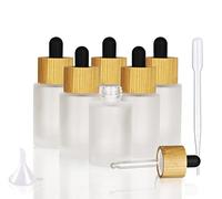 COSIDEA Lot de 6 flacons vides en verre dépoli de 30 ml avec couvercles compte-gouttes en bois de bambou pour sérum et huile essentielle, conteneurs d'huiles cosmétiques, flacons compte-gouttes de