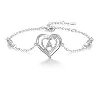 Cosie Lily Bracelet Femme, Argent 925 Reglable CœUr Initiale A-Z Cadeau Bijoux, NoëL Saint Valentin En Anniversaire, Copine éPouse Amour Maman Pour Sa Ma Fille Amie For Women A