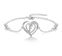 Cosie Lily Bracelet Femme, Argent 925 Reglable CœUr Initiale A-Z Cadeau Bijoux, NoëL Saint Valentin En Anniversaire, Copine éPouse Amour Maman Pour Sa Ma Fille Amie For Women F