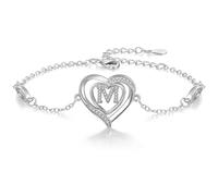 Cosie Lily Bracelet Femme, Argent 925 Reglable CœUr Initiale A-Z Cadeau Bijoux, NoëL Saint Valentin En Anniversaire, Copine éPouse Amour Maman Pour Sa Ma Fille Amie For Women M