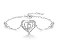Cosie Lily Cadeau Saint Valentin Bracelet Femme, Argent 925 Reglable Cœur Initiale A-Z Cadeau Bijoux, Saint Valentin Copine épouse Maman pour Fille Amie for Women Amour