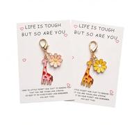 Cosiesnest Lot de 2 porte-clés girafe et marguerite pour femme - Coffret cadeau d'amitié avec carte Life is Tough But So Are You, porte-clés d'anniversaire unique, cadeau inspirant pour elle