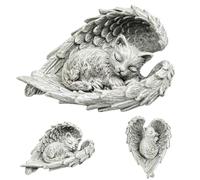 Cosiesnest Statuette de chat pour jardin, statue de chat en forme d'aile d'ange, pierre commémorative pour extérieur et intérieur, figurine en polyrésine résistante aux intempéries, décoration de chat