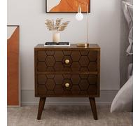 COSIEST Table d'appoint moderne avec motif nid d'abeille, table de chevet du milieu du siècle avec tiroir de rangement, petite table d'appoint en bois pour chambre à coucher, salon