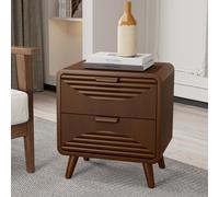 COSIEST Table de chevet du milieu du siècle, meubles d'appoint vintage avec 2 tiroirs de rangement, table d'appoint moderne avec motif rayé, petite table d'appoint en bois pour chambre à coucher