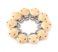Cosiki 10 Pièces Attache-Tétine en Bois Naturel pour bébé, Fermoirs à Tétine Ronds à 3 Trous, Accessoires de Bijoux pour Vêtements de bébé avec Crochet en Fer, Idéal pour et Tout-petit