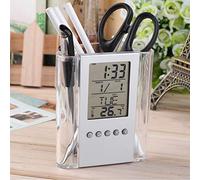 Cosiki Carnaval Commerçant Porte-Stylo Horloge Porte-Stylo Multifonctionnel avec Bureau numérique Réveil Tableau d'affichage de la température Porte-Crayon Organisateur de Cas