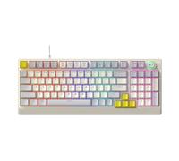 Cosiki Clavier Mécanique Filaire USB, Clavier personnalisé échangeable à Chaud avec Bouton, Interrupteur Bleu, Rétroéclairage RVB, 98 Touches, Idéal pour Les Jeux sur Ordinateur PC (Gris Beige Jaune)