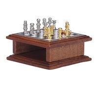 Cosiki Jeu D'échecs Miniatures Exquis, Mini Jeu D'échecs en Métal de Bouleau pour Décoration de Maison de Poupée, Cadeau pour Les Amateurs