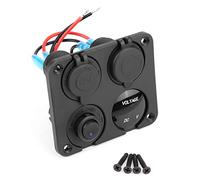 Cosiki Panneau D'interrupteur à Bascule de Chargeur Double USB, avec Voltmètre et Prise Allume-cigare pour Bateaux, Camping-cars et Voitures, IP65 Noir (BLUE)
