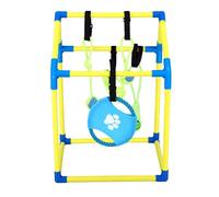 Cosiki Salle de Jeux pour Chiens avec Jouets Suspendus pour Petites Races, Centre D'activités Interactif D'intérieur, Structure en PVC Jaune Vert