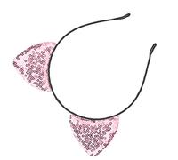 Cosiki Serre-tête D'oreille de Chat à Paillettes Réversibles Brillantes, Cerceau Décoratif pour Femmes, Fête Quotidienne de Noël, Matériau en Fer, Cerceau D'oreille à Paillettes de 5 Pouces, (PINK)