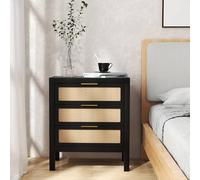 Cosiki Table de Chevet à 3 Niveaux de Grand Rangement, Table de Chevet Moderne à Tiroirs, avec Kit Anti-basculement et Poignées en Métal Lisse, Idéale pour la Chambre, Le Salon et Le Couloir (Black)