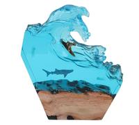 Cosiki Veilleuse LED en Résine pour Surf sur L'océan, Lampe de Table de Chevet en Résine en Bois Faite à la Main avec Lumière Blanche Alimentée par USB, pour Chambre à Coucher, Bureau,