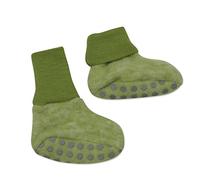 Cosilana Petits chaussons en polaire pour bébé - 60 % laine kbT (élevage biologique contrôlé) et 40 % coton KBA (agriculture biologique contrôlée) (avec des picots pour les tailles à partir de 62/68) - Vert - Mélange vert tilleul., 15-16