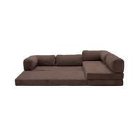 COSIMA - Canapé d'angle convertible petit velours côtelé 4 places Marron Gauche