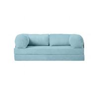 COSIMA - Canapé droit convertible petit velours côtelé 3 places Bleu clair