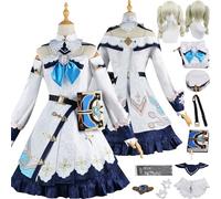 Cosimfy Anime Genshin Impact Barbara Cosplay Costume Tenue Déguisement de Rôle Varesa Furina Focalors Cosplay Uniforme Ensemble Complet Halloween Habiller avec Perruque Robe Chapeau pour Femmes (M)