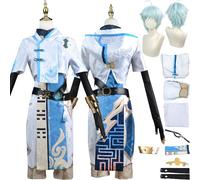 Cosimfy Anime Genshin Impact Chongyun Cosplay Costume Tenue Déguisement de Rôle Kinich Arlecchino Ifa Cosplay Uniforme Ensemble Complet Halloween Habiller avec Perruque Manteau pour Hommes (S)