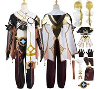 Cosimfy Anime Genshin Impact Traveler Aether Cosplay Costume Tenue Déguisement de Rôle Kinich Arlecchino Ifa Cosplay Uniforme Ensemble Complet Halloween Habiller avec Perruque Veste pour Hommes (2XL)