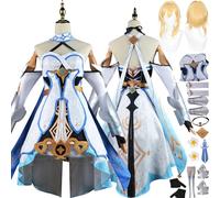 Cosimfy Anime Genshin Impact Traveler Lumine Cosplay Costume Tenue Déguisement de Rôle Varesa Furina Focalors Cosplay Uniforme Ensemble Complet Halloween Habiller avec Perruque pour Femmes (2XL)