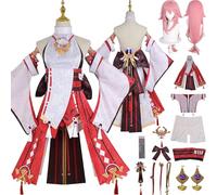Cosimfy Anime Genshin Impact Yae Miko Cosplay Costume Tenue Déguisement de Rôle Varesa Furina Focalors Cosplay Uniforme Ensemble Complet Halloween Habiller avec Perruque Robe pour Femmes (3XL)