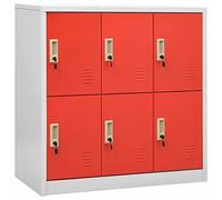 Cosisti Armoire Métallique à Casiers Armoire de Rangement Metall Armoire à Casiers Verrouillables vestiaire Metallique casier de Rangement casier vestiaire-Gris Clair et Rouge-avec 6 casiers/1x