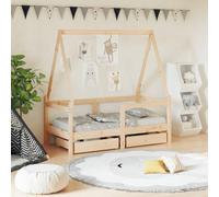 Cosisti Lit Enfant 70x140 avec Rangement lit cabane Enfant 70x140 avec tiroir lit 70x140 Lit pour Enfant Lit Simple avec Tiroirs Bois de pin massif-Naturel-70 x 140 cm