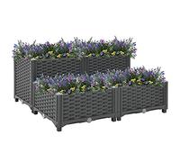 Cosisti Lit Surélevé Jardinière d'Extérieur lit de Jardin surélevé Carré Potager,Potager sur Pied,bac Jardiniere Exterieur,Potager Balcon Polypropylène-Gris foncé-80 x 80 x (23-38) cm