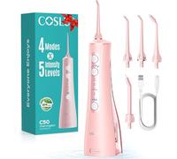 COSLUS C50 Jet Dentaire Hydropulseur Irrigateur Oral: 4 modes et 20 niveaux-IPX7 étanche-Technologie Anti éclaboussures-Usage à domicile et en voyage-pour gencives sensibles et santé-Rose Brillant