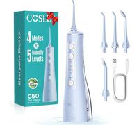 COSLUS C50 Jet Dentaire Hydropulseur Irrigateur Oral: 4 modes et 20 niveaux-IPX7 étanche-Technologie Anti éclaboussures-Usage à domicile et en voyage-pour gencives sensibles et santé-Bleu Brillant