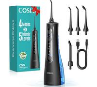 COSLUS C50 Jet Dentaire Hydropulseur Irrigateur Oral: 4 modes et 20 niveaux-IPX7 étanche-Technologie Anti éclaboussures-Usage à domicile et en voyage-pour gencives sensibles et santé-Noir Brillant