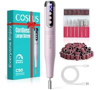 COSLUS C50 Ponceuse Pour Ongles sans fil électrique avec écran LED | Ponceuse à ongles à 12 étapes Pour Ongles en gel, Dépose de Gel Acrylique, Utilisation à Domicile et en Voyage, Rose
