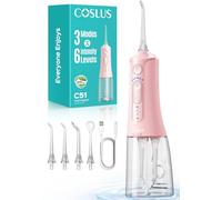 COSLUS C51 Hydropulseur Portable with Jet, 3 Modes, 6 Niveaux De Pression | Jet Dentaire Pour Orthodontie, Appareils Dentaires, Gencives Sensibles, Plusieurs Utilisateurs, Rose