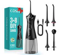 COSLUS Hydropulseur : 4 modes WaterFlosser Réservoir d'eau 300 ml Jet buccal, noir