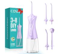 COSLUS Hydropulseur jet Dentaire Portable: 4 Modes Hydropulseur et Irrigateurs Oral, Réservoir d'eau 300 ml Vainqueur du Test, Rechargeable et Étanche IPX7,Violet
