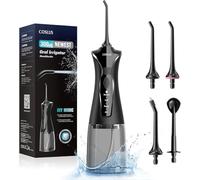 COSLUS Hydropulseur jet Dentaire Portable: 4 Modes Hydropulseur et Irrigateurs Oral, Réservoir d'eau 300 ml Hydropulseur Vainqueur du Test, Rechargeable et Étanche IPX7, Noir