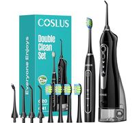 COSLUS Hydropulseur portable C20 et C41 avec brosse à dents électrique : kit de nettoyage buccal 2 en 1 pour dents, appareils dentaires, soins des gencives - Brossage et soie dentaire pour adultes