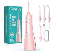 COSLUS Jet Dentaire Hydropulseur Irrigateur Oral: Pression 20 mm, IPX7 étanche, Technologie Anti-éclaboussures, 4 Modes, 5 Niveaux d'Intensité, Idéal pour bucco-dentaire et voyage,Rose Brillant,C50