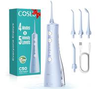 COSLUS Jet Dentaire Hydropulseur Irrigateur Oral: Pression 20 mm, IPX7 étanche, Technologie Anti-éclaboussures, 4 Modes, 5 Niveaux d'Intensité, Idéal pour bucco-dentaire et voyage,Bleu Brillant, C50