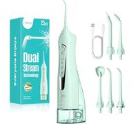 COSLUS Jet Dentaire Hydropulseur Portable 300 ML Sans Fil Irrigateur Dentaire Rechargeable Hydropulseur Dentaire Double Débit d'eau Water Oral Flosser Étanche IPX7 Pour La Maison et Les Voyages Vert