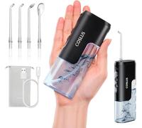 COSLUS Mini Jet Dentaire Hydropulseur Portable: Design Compact et Sans Fil, 4 Modes IPX7, Idéal pour Appareil Dentaire, Orthodontie et Dents Sensitives, Usage Nomade, Noir Brillant, T40