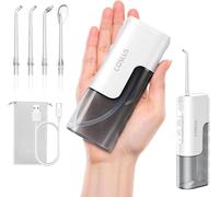 COSLUS Mini Jet Dentaire Hydropulseur Portable: Design Compact et Sans Fil, 4 Modes IPX7, Idéal pour Appareil Dentaire, Orthodontie et Dents Sensitives, Usage Nomade, Gris Blanc, T40