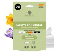 Cosmeau Lessive en Feuilles - Fraîcheur Printanière - Jusqu’à 60 Cycles de Lavage (60 Feuilles) - pour les Vêtements Blancs, Colorés et Noirs - Sans Plastique & Parfait Comme Détergent de Voyage.