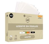 Cosmeau Lessive en Feuilles - Neutre - Jusqu’à 60 Cycles de Lavage (60 Feuilles) - pour le Blanc, les Couleurs et les Noirs - Sans Plastique, Biodégradable & Parfait Comme Détergent de Voyage.