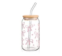 Cosmeria Gobelet en verre avec couvercle et paille, élégant gobelet à nœud de 40 ml pour thé à bulles, café ou cocktail, verre polyvalent et élégant