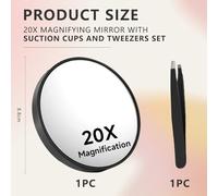 Cosmeria Lot de 20 miroirs grossissants avec ventouses et pinces à épiler - Avec grossissement puissant - Pour un maquillage précis et une épilation des sourcils