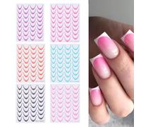 Cosmeria Lot de 6 feuilles d'autocollants pour ongles 3D French Tip, avec 396 autocollants pour un design élégant d'ongles, auto-adhésifs et ultra fins