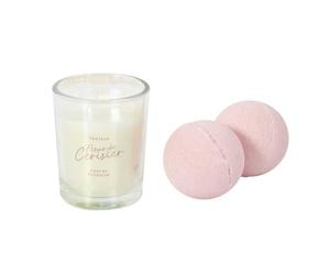 COSMETIC CLUB - SC0574, Lot de 2 Coffrets Bougie et Bombes de Bain - Parfum Fleur de Cerisier - Routine Soin pour Peau Éclatante - Cadeau Détente - Pour Enfants et Adultes