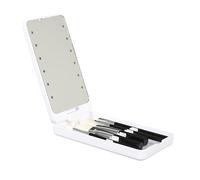 COSMETIC CLUB - SC29345 Miroir LED avec 5 Pinceaux, Accessoire Beauté Nomade et Compact, pour Retouches Maquillage, Éclairage Diffus, 2 Piles CR2032, Blanc, 1L x 1l cm